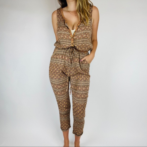 Anthropologie patterned boho drawstring jumpsuit - Picture 3 of 6